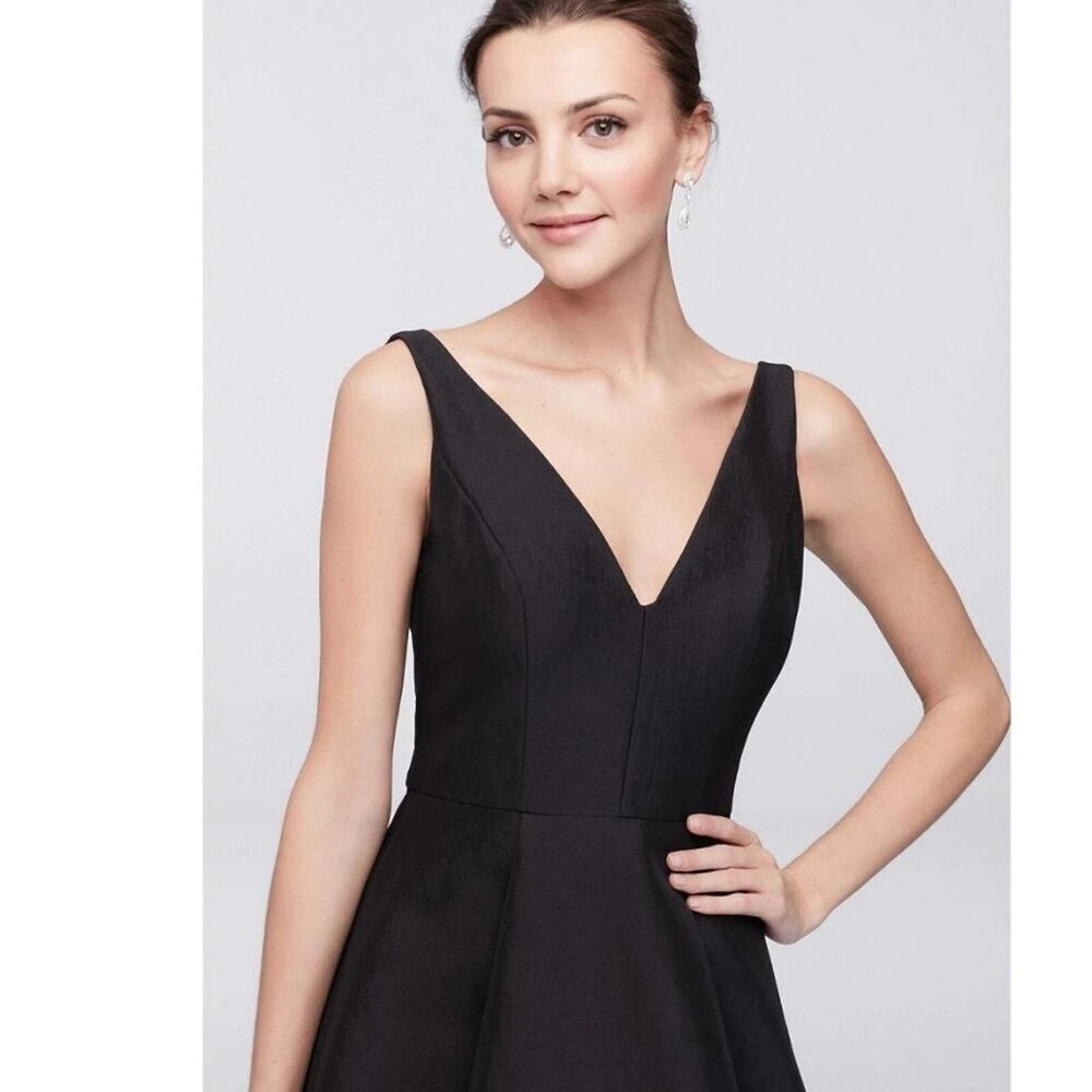 BETSY & ADAM Taffeta High-low Dress with Floral Lace Hem - Picture 4 of 13